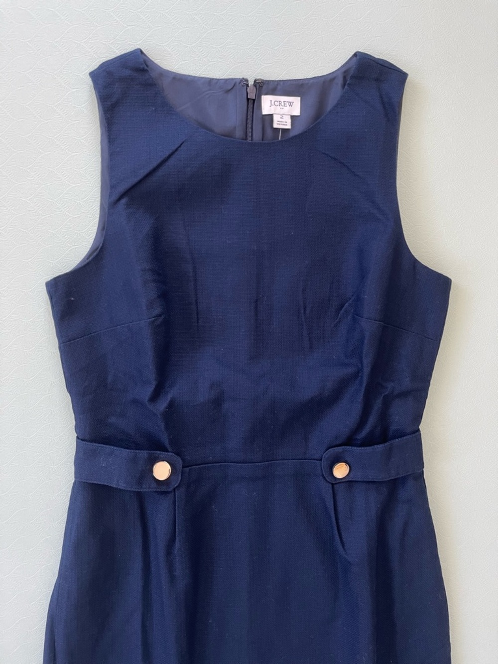 J Crew Navy Sheath Dress with Waist Tabs Sz 2 - Picture 4 of 11